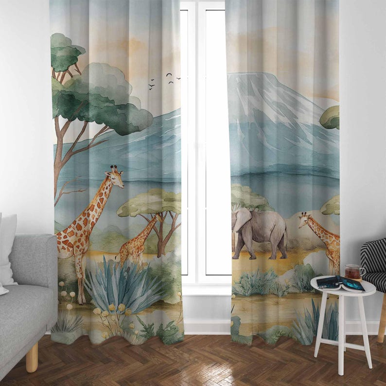 Safari Animals Kids Curtains B - Baby Nursery Office ulasan dan harga
