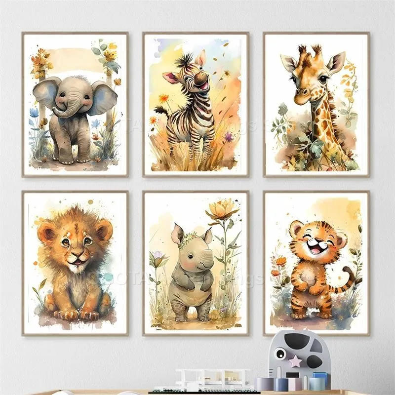 Watercolor Lion Giraffe Tiger  - Baby Nursery Animal Prints ulasan dan harga