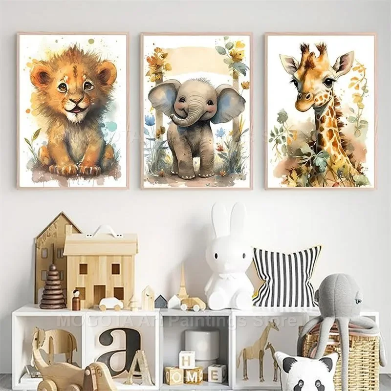 Watercolor Lion Giraffe Tiger  - Baby Nursery Animal Prints ulasan dan harga