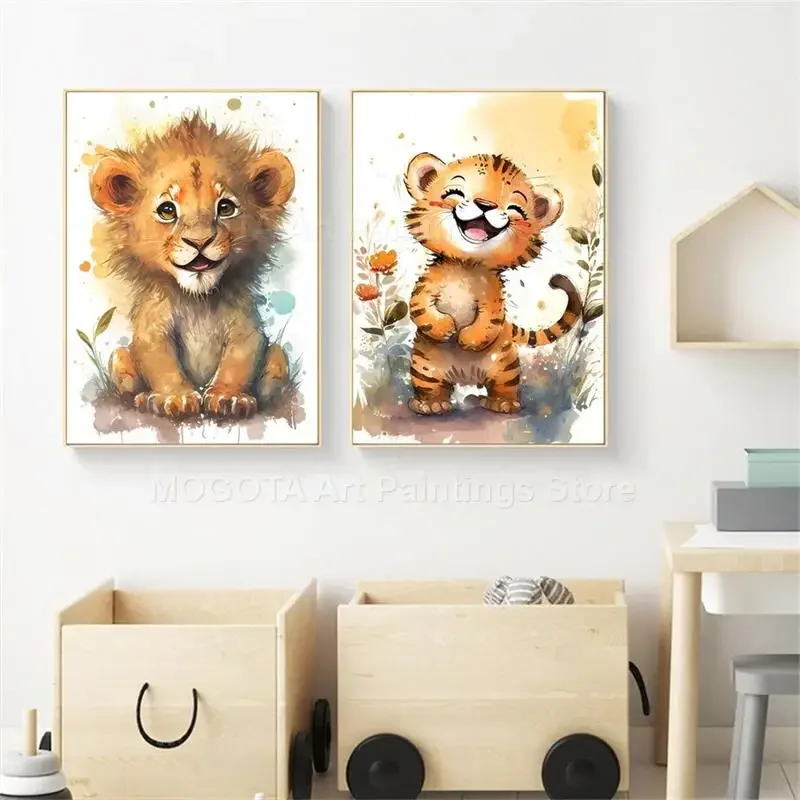 Watercolor Lion Giraffe Tiger  - Baby Nursery Animal Prints ulasan dan harga