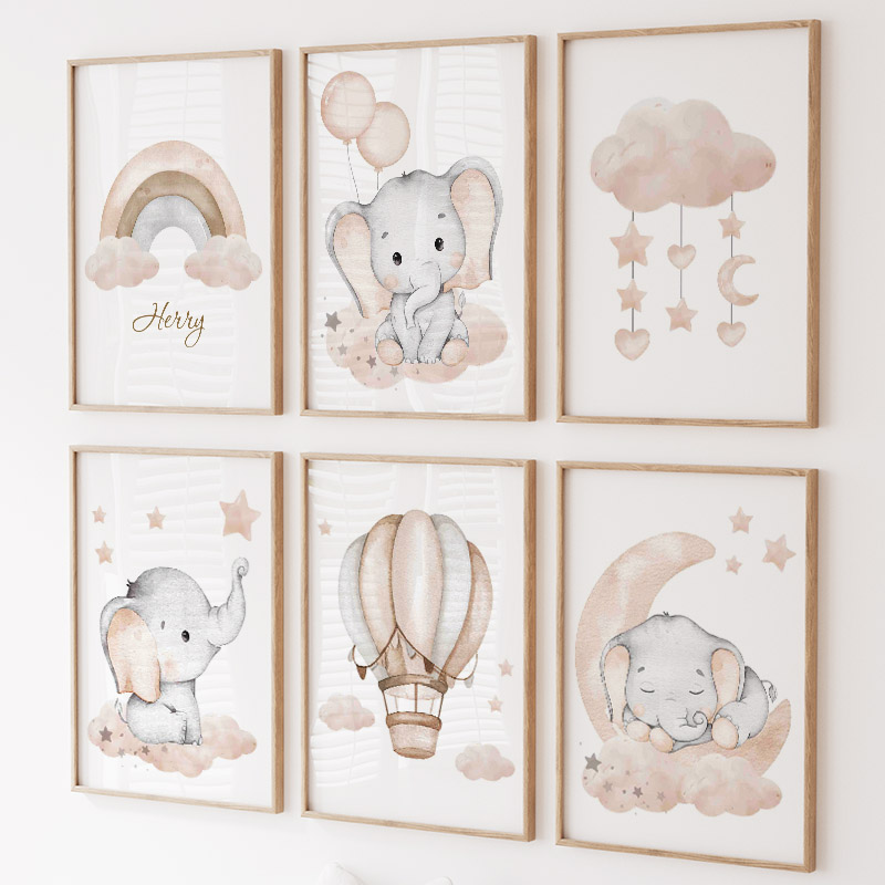 Cute Elephant Hot Balloon Moon - Baby Nursery Animal Prints ulasan dan harga