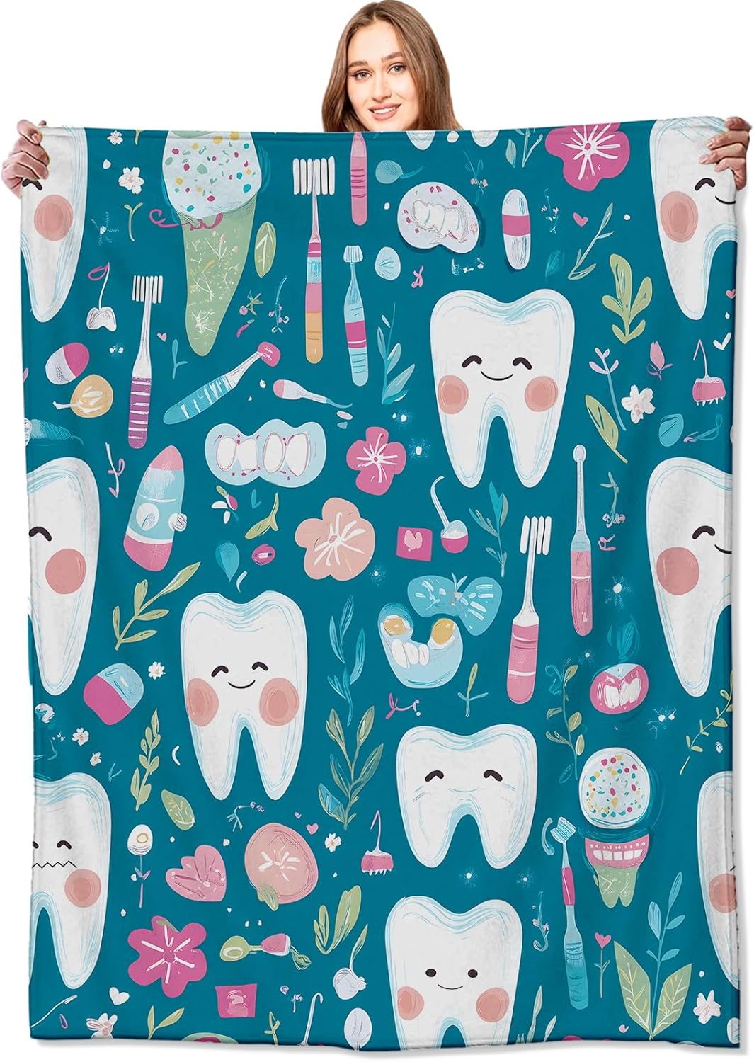 Cute Teeth Dental Print Throw  - Baby Nursery In Hospital ulasan dan harga