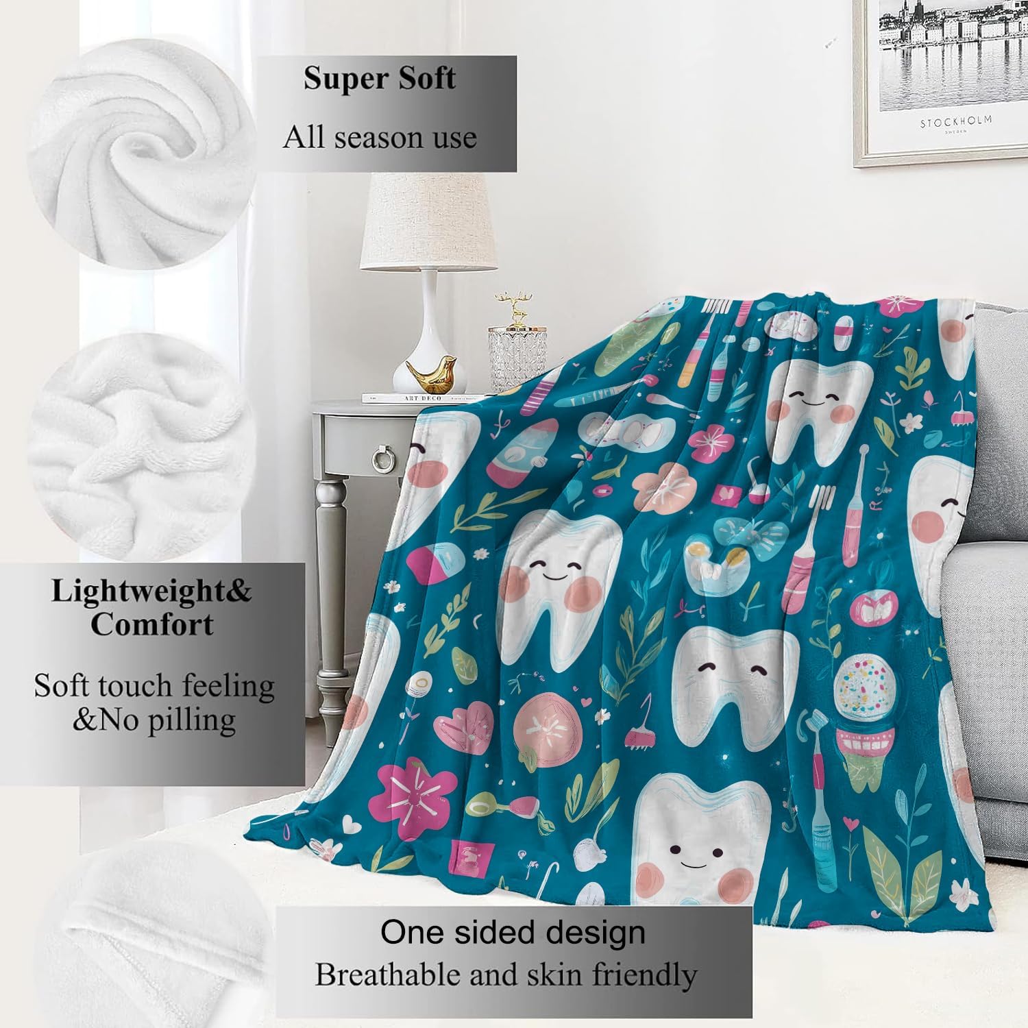 Cute Teeth Dental Print Throw  - Baby Nursery In Hospital ulasan dan harga