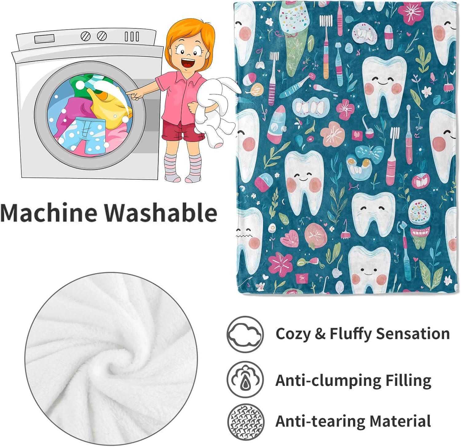 Cute Teeth Dental Print Throw  - Baby Nursery In Hospital ulasan dan harga