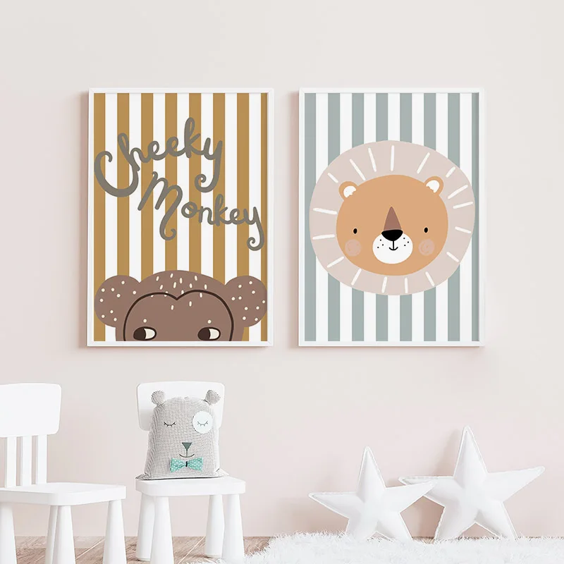 Cartoon Giraffe Leopard Lion M - Baby Nursery Animal Prints ulasan dan harga