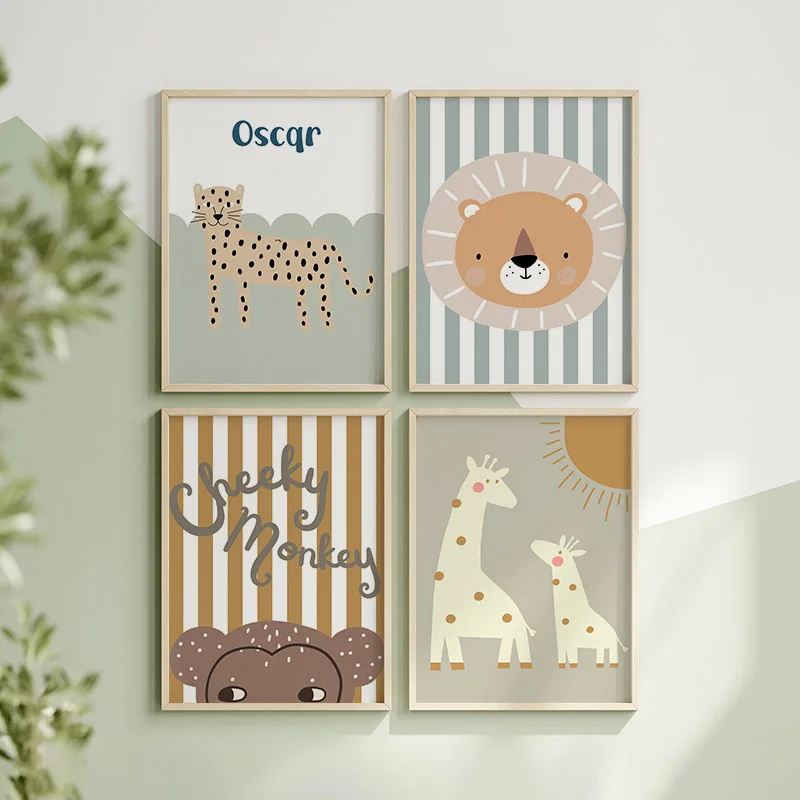 Cartoon Giraffe Leopard Lion M - Baby Nursery Animal Prints ulasan dan harga