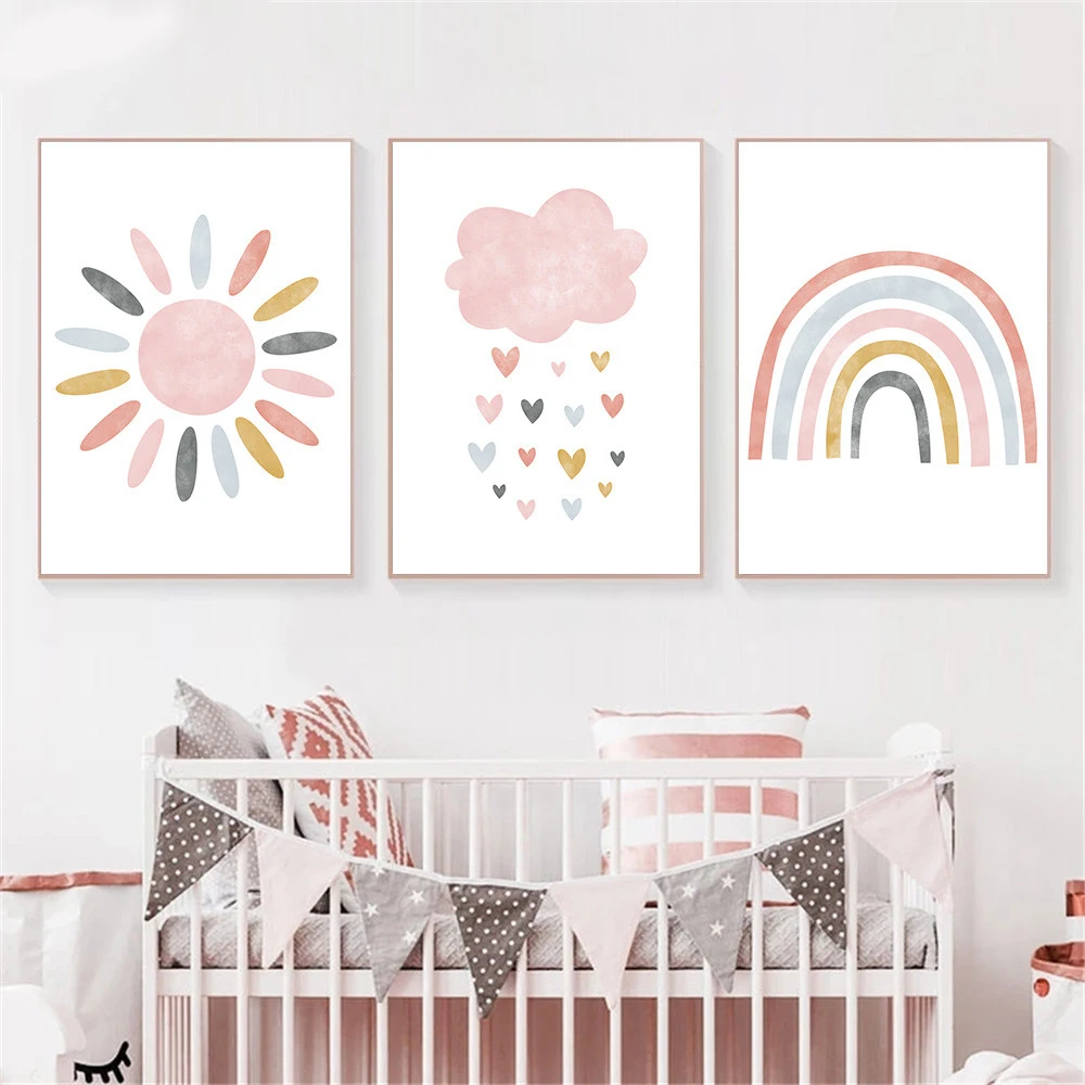 Child Canvas Print Pink Cartoo - Baby Nursery Pink ulasan dan harga