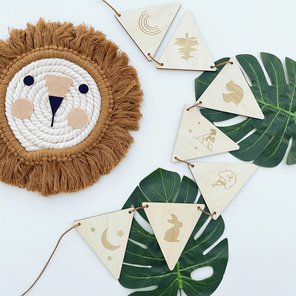 Nordic Wooden Triangle Flag Wa - Baby Nursery Bunting ulasan dan harga