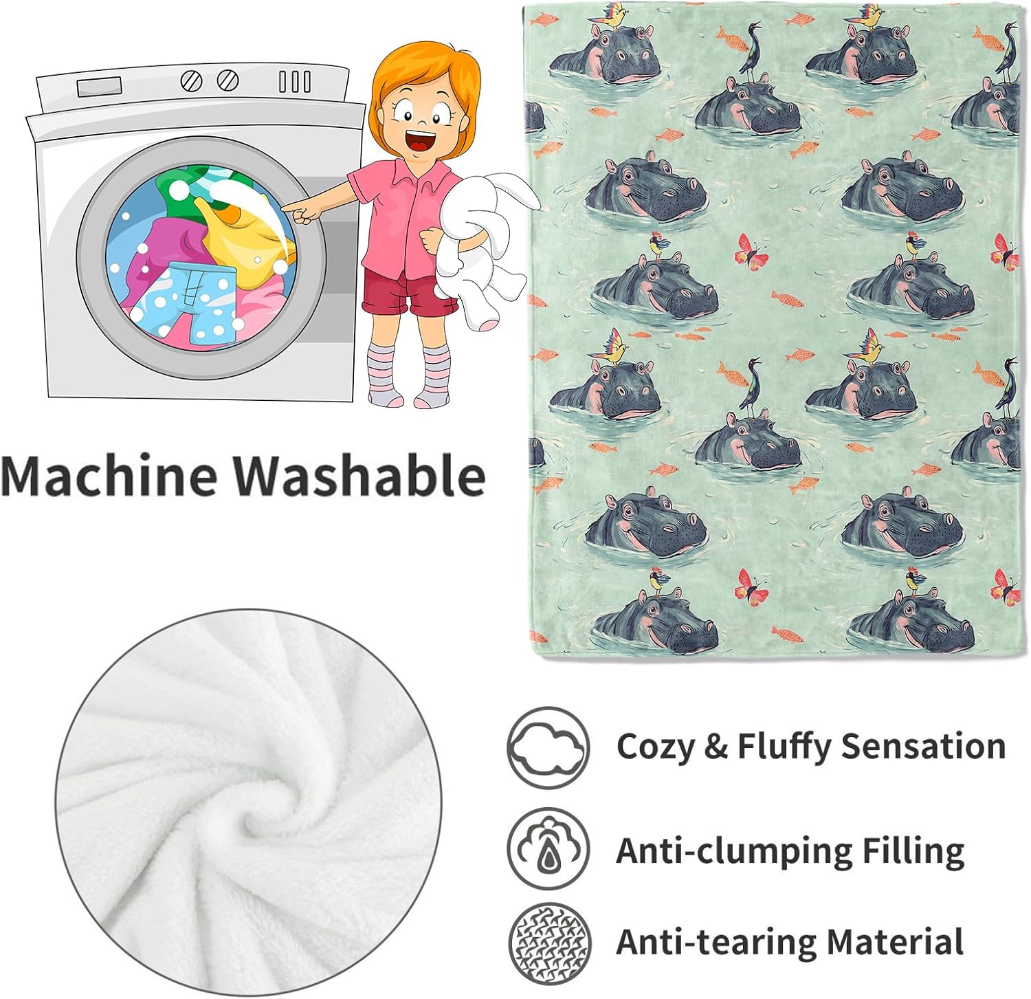 Adorable Hippopotamus Animal P - Baby Nursery Animal Prints ulasan dan harga
