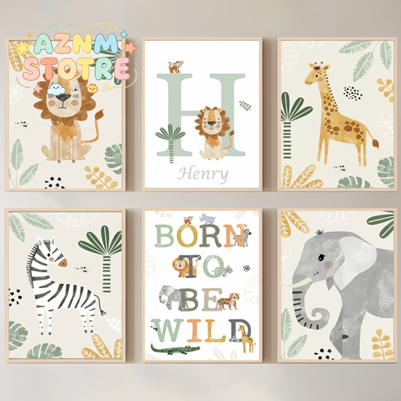 Baby Name Customized Poster Ju - Baby Nursery Jungle Animals ulasan dan harga