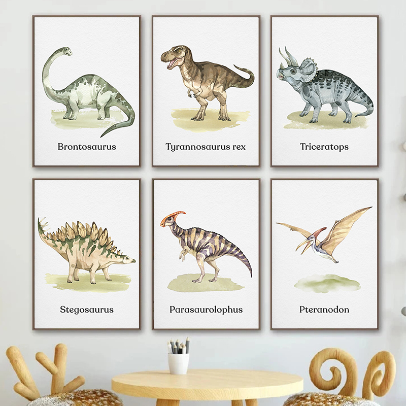 Watercolor Dinosaur Poster Nur - Baby Nursery Animal Prints ulasan dan harga