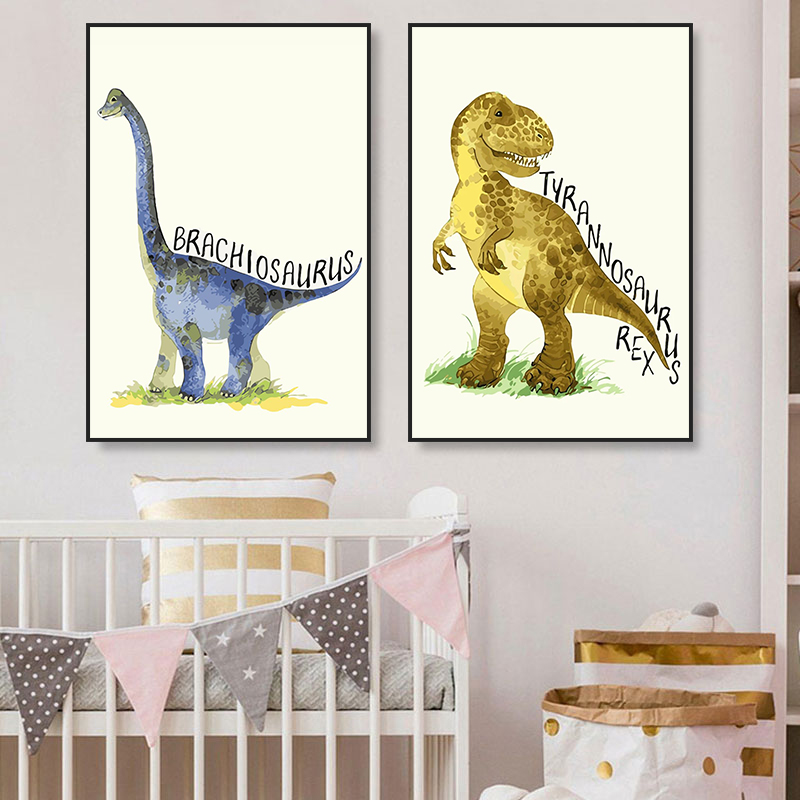 Watercolor Dinosaur Poster Nur - Baby Nursery Animal Prints ulasan dan harga